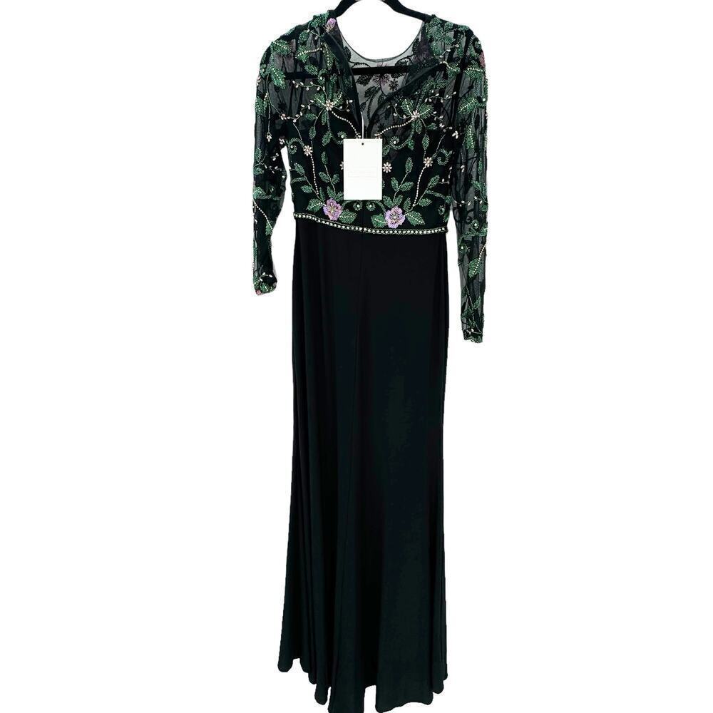 Mac Duggal 67870 Illusion Neckline Beaded Jersey Dress Black/Multi Size 6 NWT - Picture 9 of 12